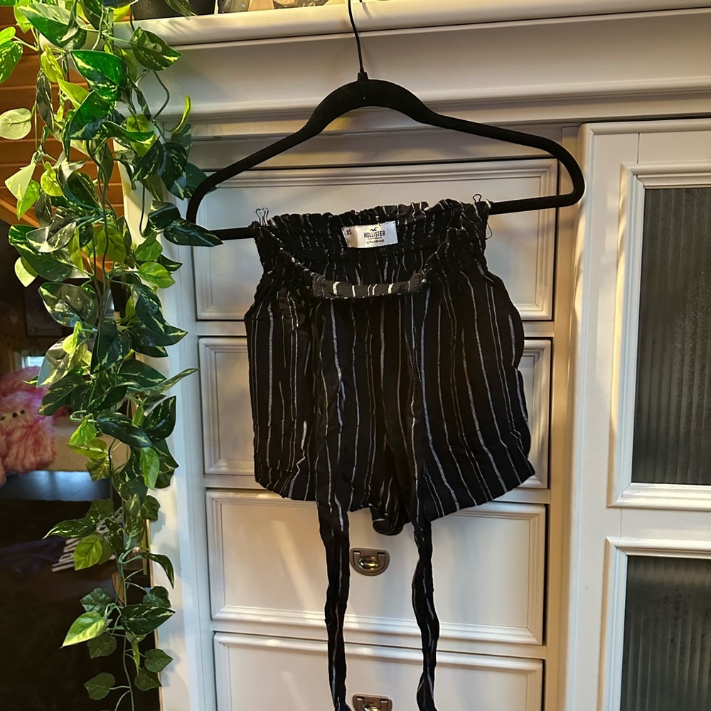 Hollister Black and White Striped High Waist Shorts